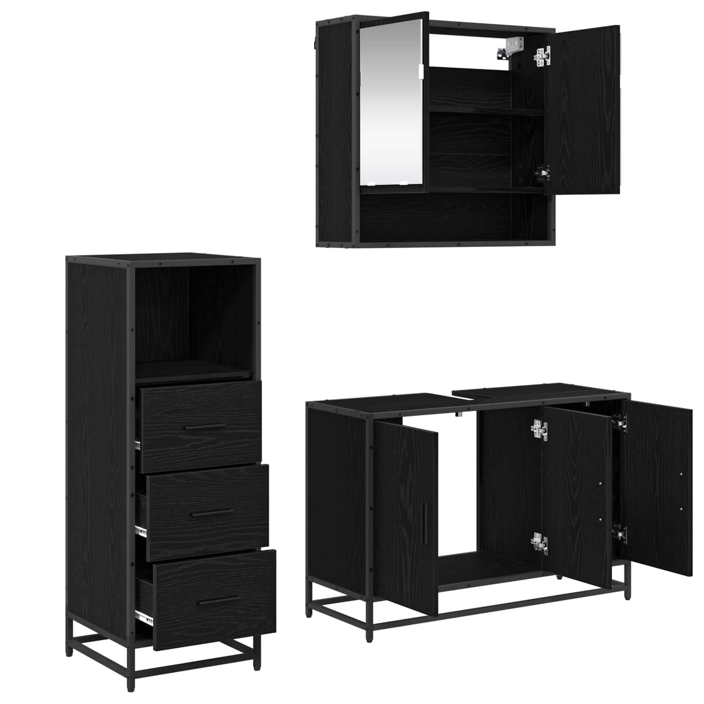 vidaXL Badezimmermöbel-Set 3 pcs Schwarz Eichen-Optik Holzwerkstoff