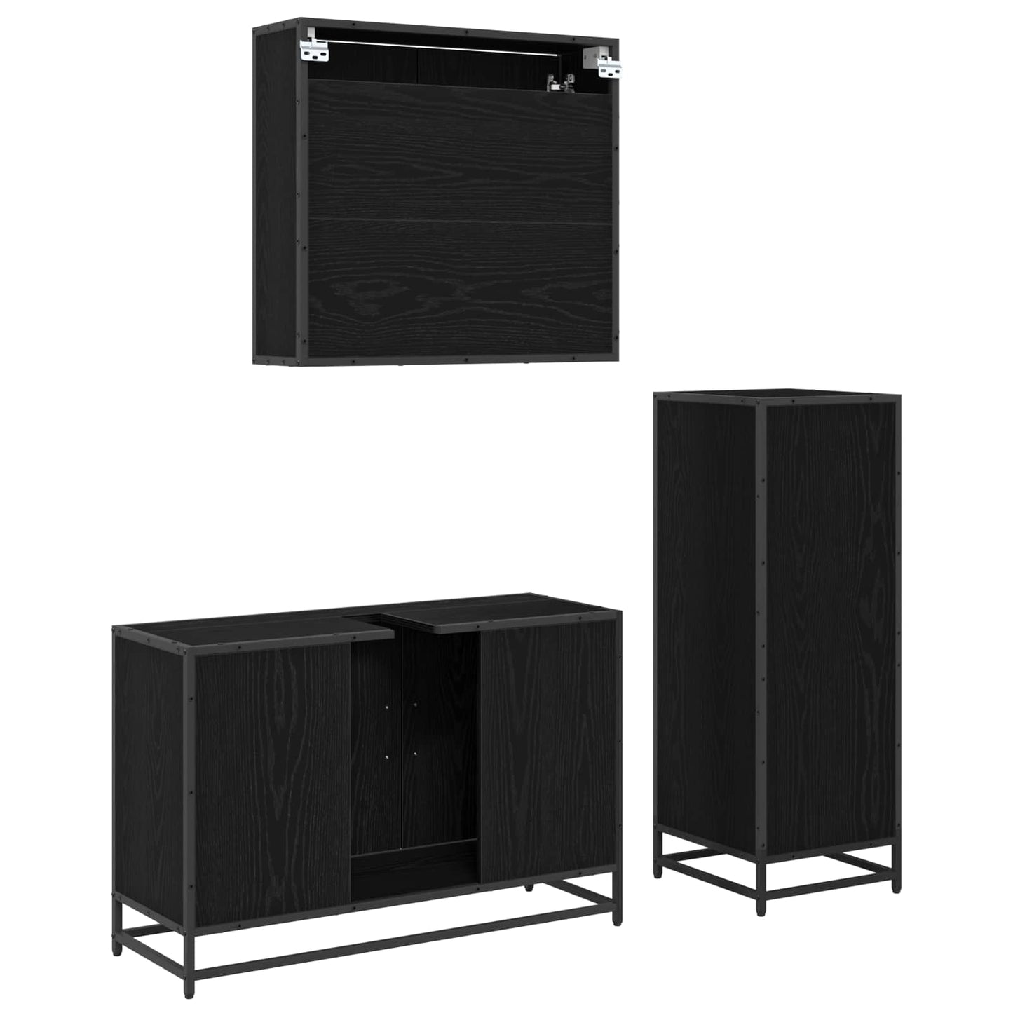vidaXL Badezimmermöbel-Set 3 pcs Schwarz Eichen-Optik Holzwerkstoff