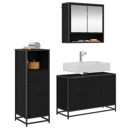 vidaXL Badezimmermöbel-Set 3 pcs Schwarz Eichen-Optik Holzwerkstoff