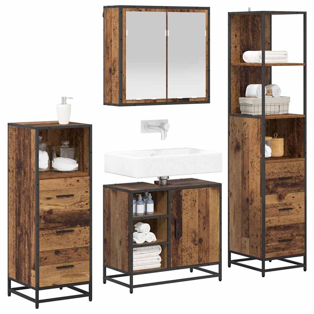 vidaXL Badezimmermöbel-Set mit Schubladen 4 pcs Altholz Holzwerkstoff