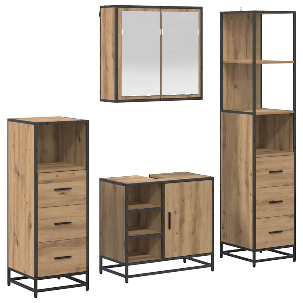 vidaXL Badezimmermöbel-Set mit Regal 4 pcs Artisan-Eiche Holzwerkstoff