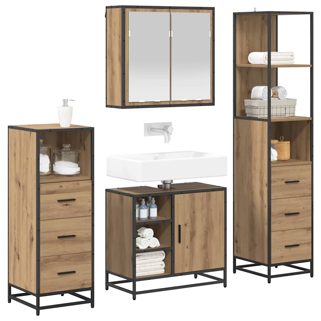 vidaXL Badezimmermöbel-Set mit Regal 4 pcs Artisan-Eiche Holzwerkstoff
