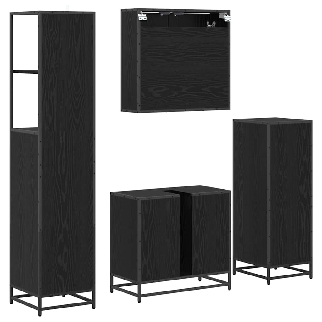 vidaXL Ensemble de meubles de salle de bain 4 pcs Noir aspect chêne Aggloméré