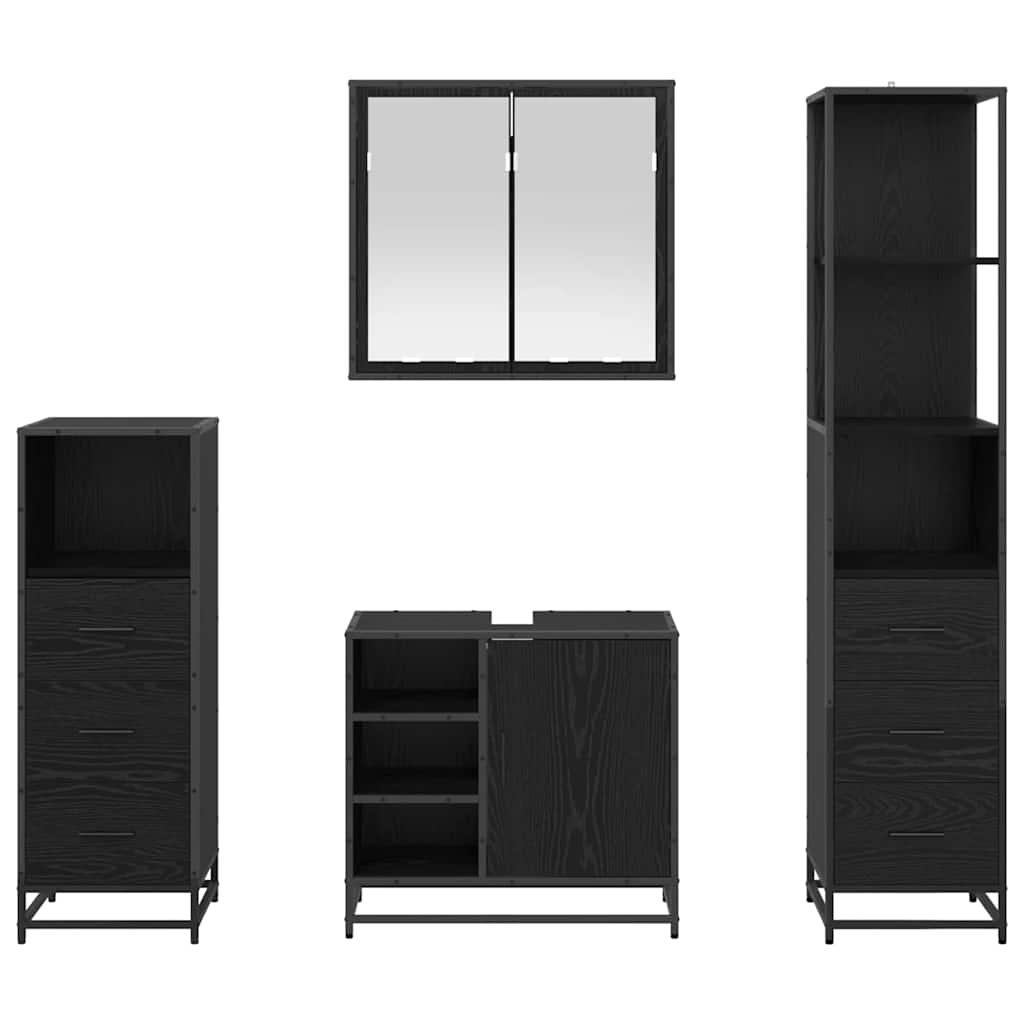 vidaXL Ensemble de meubles de salle de bain 4 pcs Noir aspect chêne Aggloméré