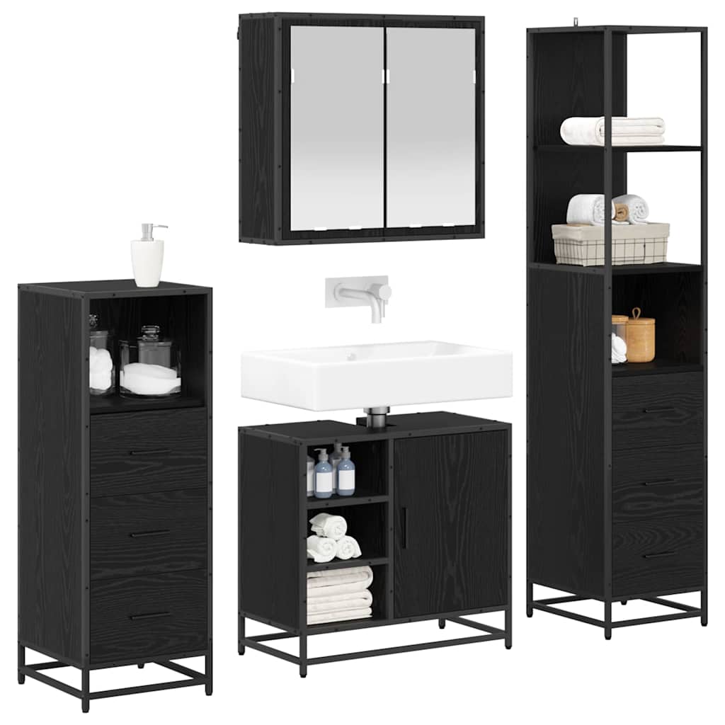vidaXL Ensemble de meubles de salle de bain 4 pcs Noir aspect chêne Aggloméré