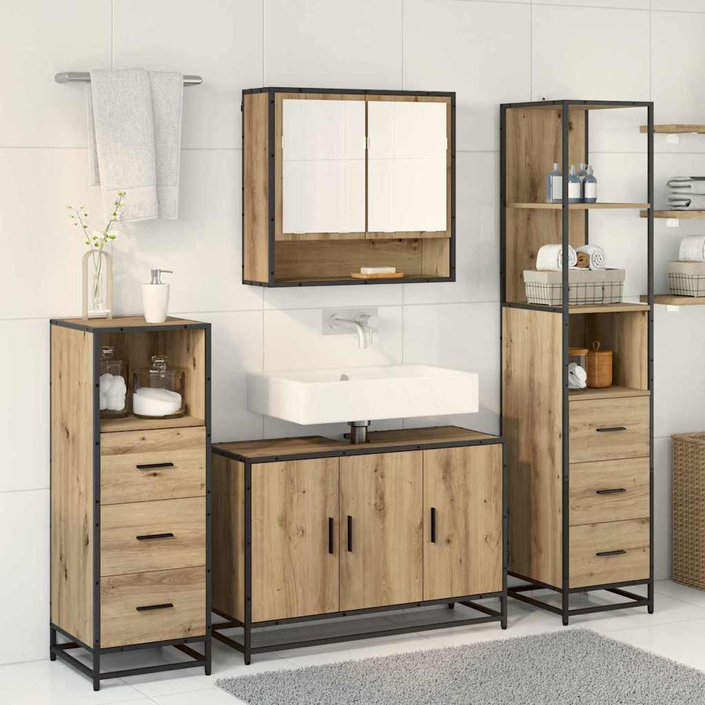 vidaXL Badezimmermöbel-Set mit Regal 3 pcs Artisan-Eiche Holzwerkstoff