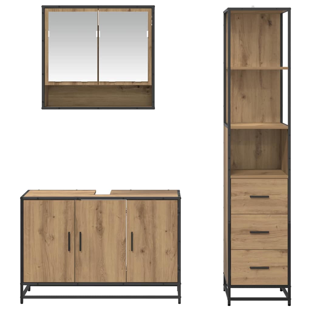 vidaXL Badezimmermöbel-Set mit Regal 3 pcs Artisan-Eiche Holzwerkstoff