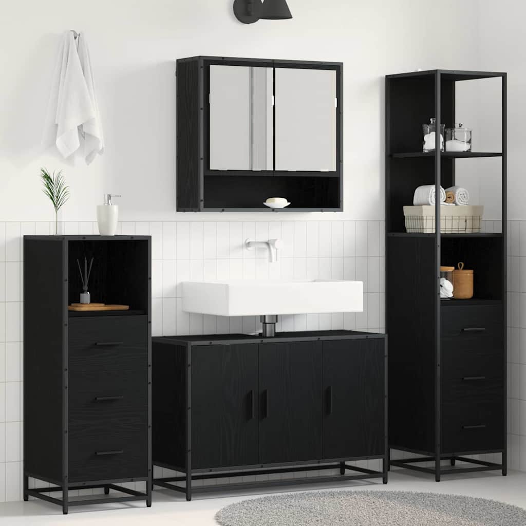 vidaXL Badezimmermöbel-Set 3 pcs Schwarz Eichen-Optik Holzwerkstoff