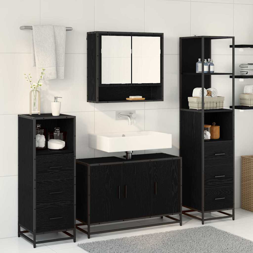 vidaXL Badezimmermöbel-Set 3 pcs Schwarz Eichen-Optik Holzwerkstoff