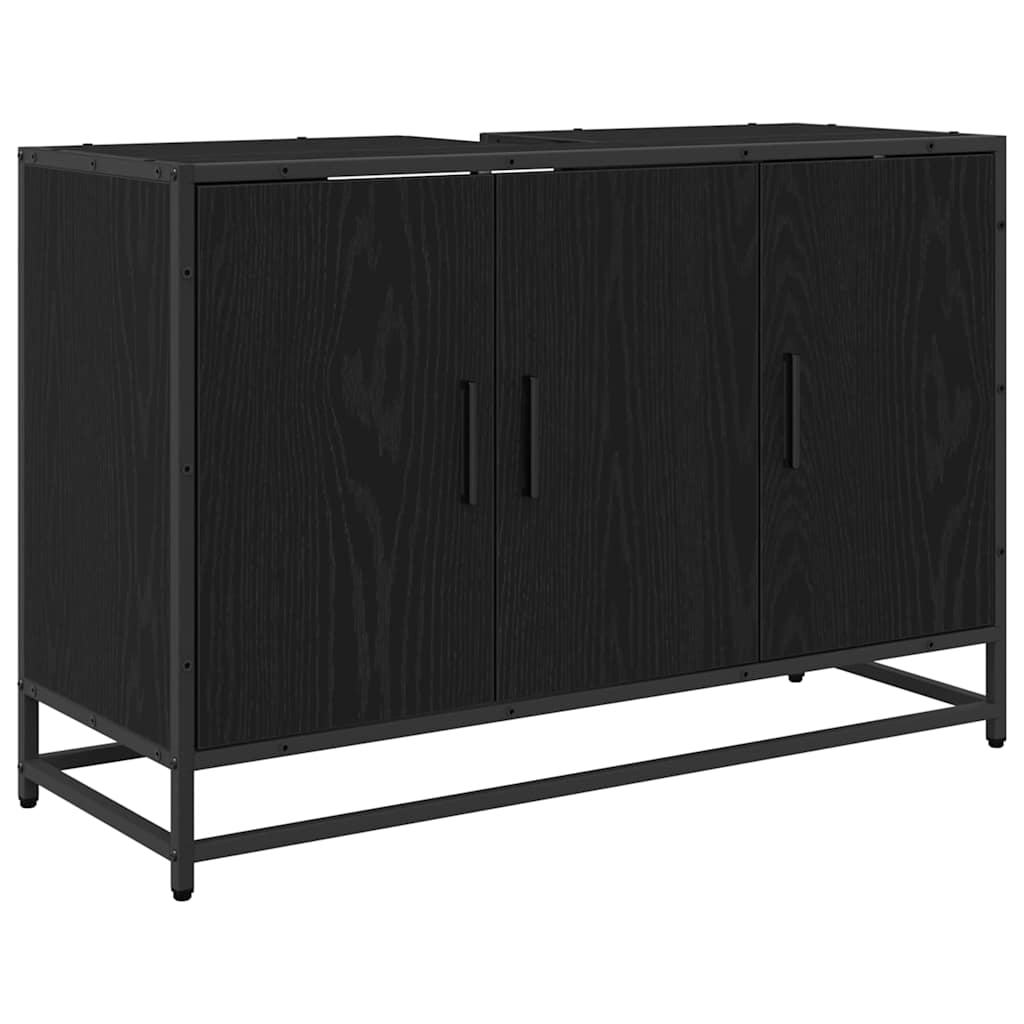 vidaXL Badezimmermöbel-Set 3 pcs Schwarz Eichen-Optik Holzwerkstoff
