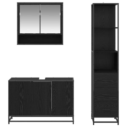 vidaXL Badezimmermöbel-Set 3 pcs Schwarz Eichen-Optik Holzwerkstoff