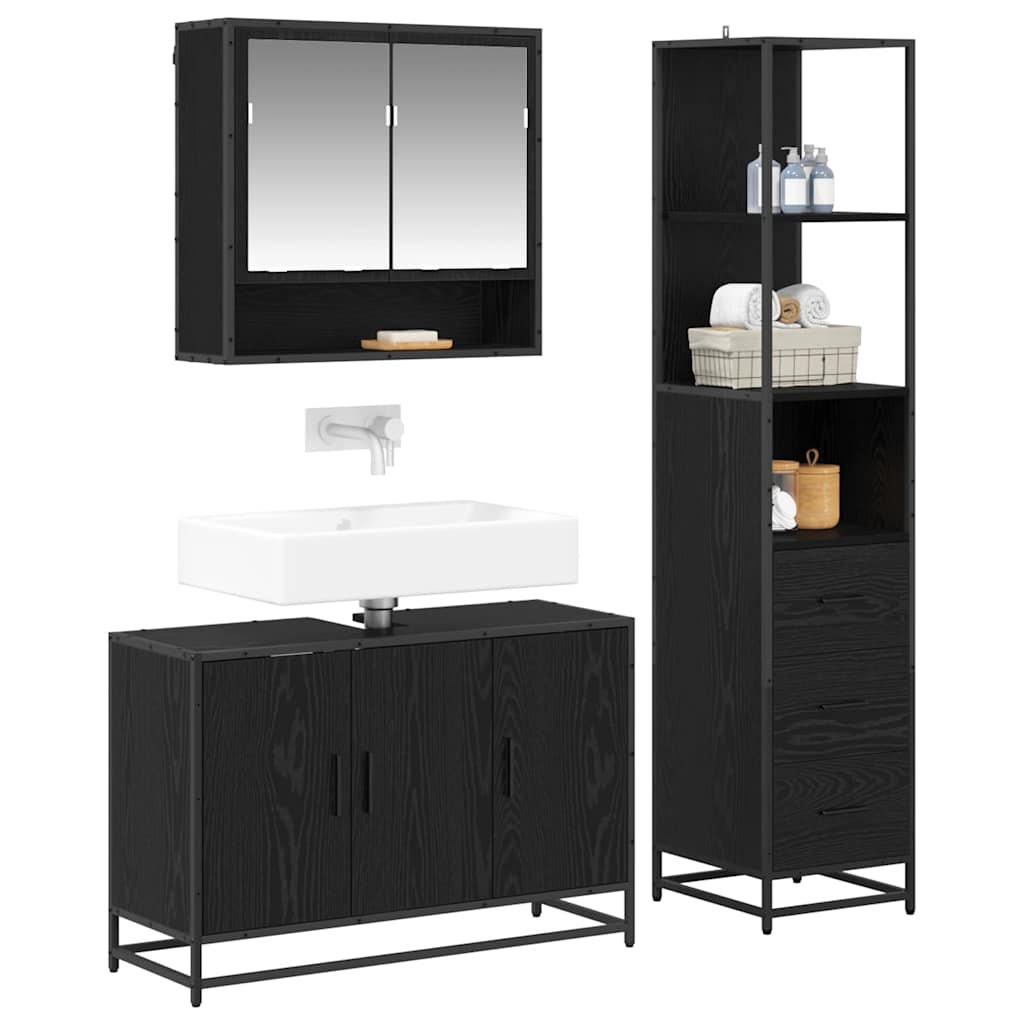 vidaXL Badezimmermöbel-Set 3 pcs Schwarz Eichen-Optik Holzwerkstoff
