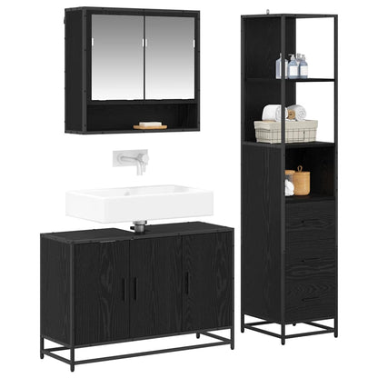 vidaXL Badezimmermöbel-Set 3 pcs Schwarz Eichen-Optik Holzwerkstoff