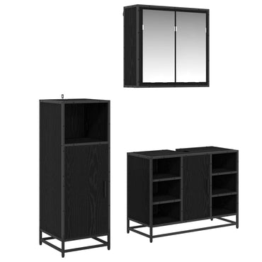 vidaXL Badezimmermöbel-Set 3 pcs Schwarz Eichen-Optik Holzwerkstoff