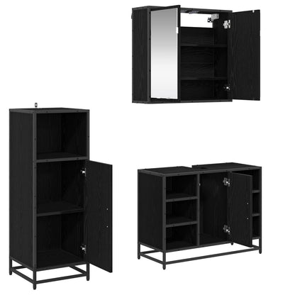 vidaXL Badezimmermöbel-Set 3 pcs Schwarz Eichen-Optik Holzwerkstoff