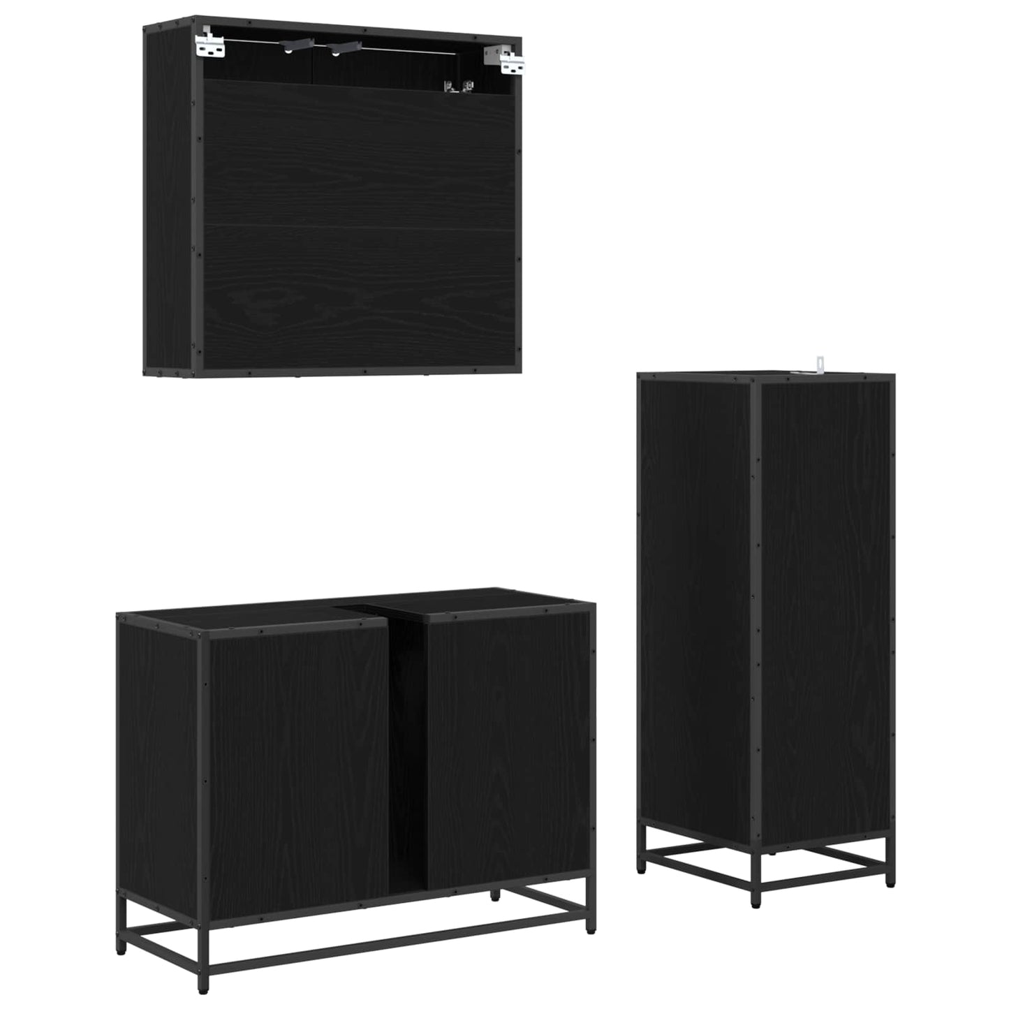 vidaXL Badezimmermöbel-Set 3 pcs Schwarz Eichen-Optik Holzwerkstoff