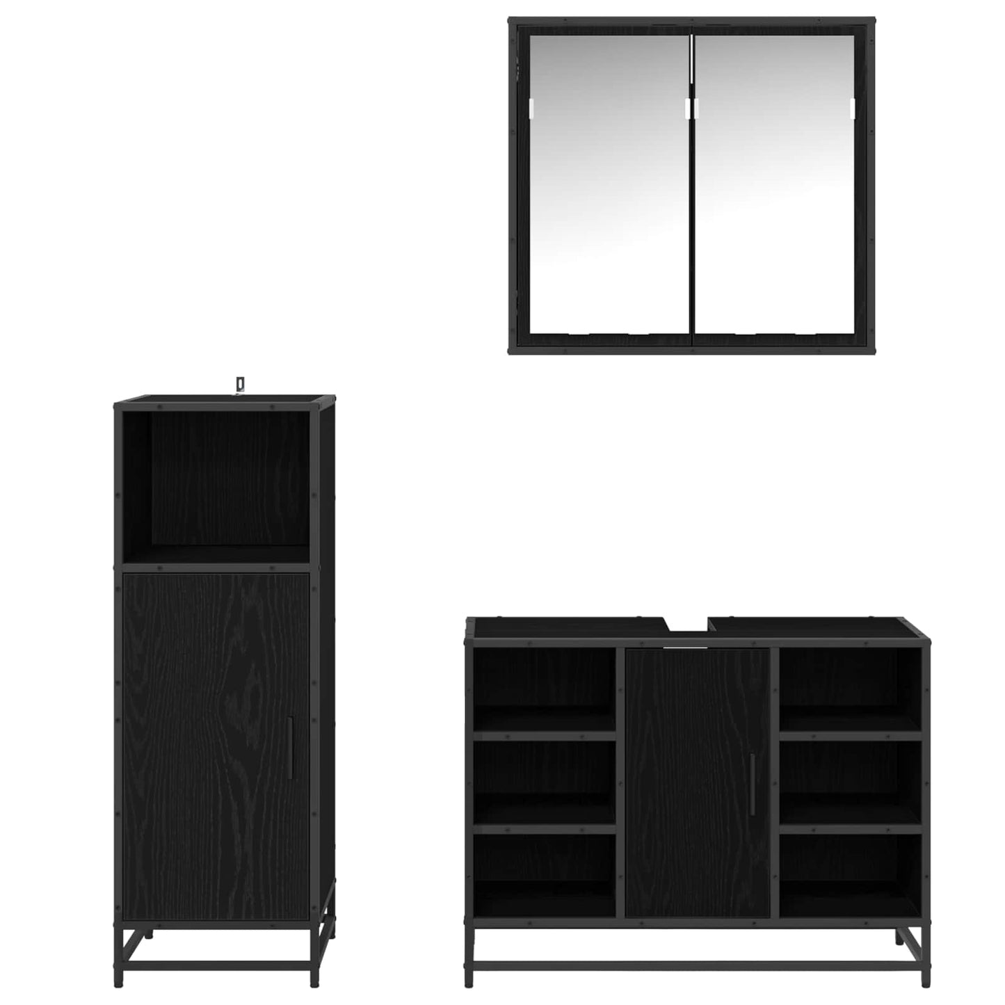 vidaXL Badezimmermöbel-Set 3 pcs Schwarz Eichen-Optik Holzwerkstoff