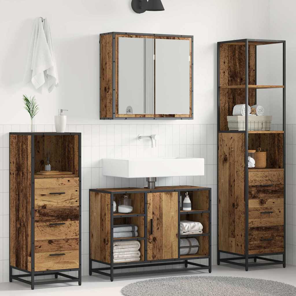 vidaXL Badezimmermöbel-Set mit Schubladen 3 pcs Altholz Holzwerkstoff