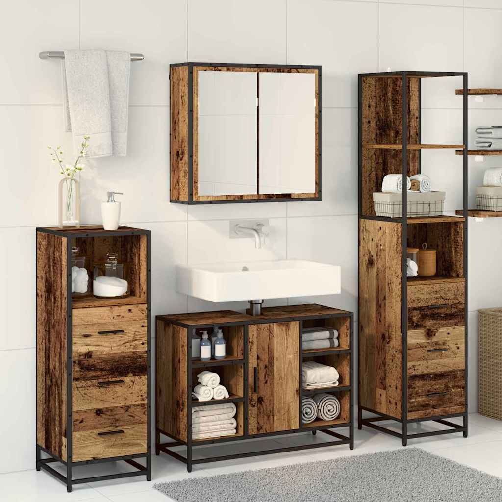 vidaXL Badezimmermöbel-Set mit Schubladen 3 pcs Altholz Holzwerkstoff