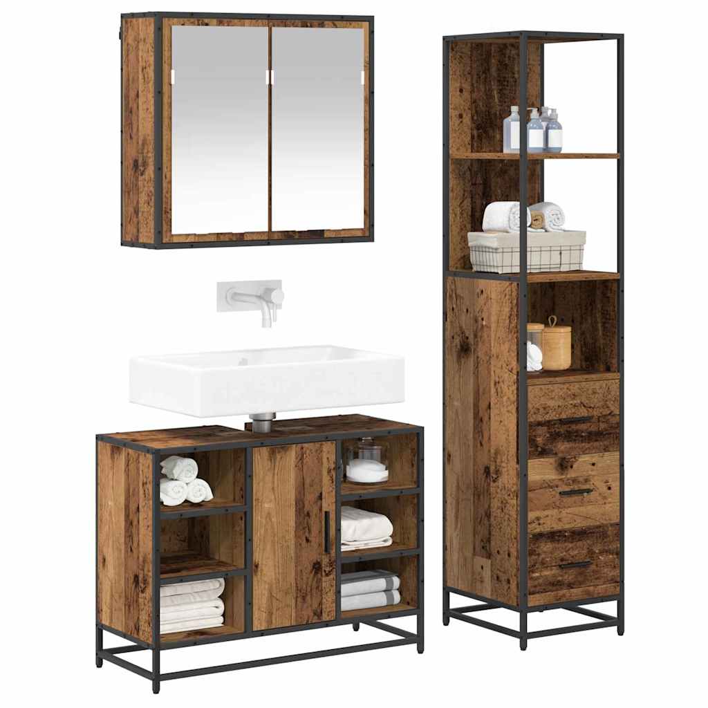 vidaXL Badezimmermöbel-Set mit Schubladen 3 pcs Altholz Holzwerkstoff