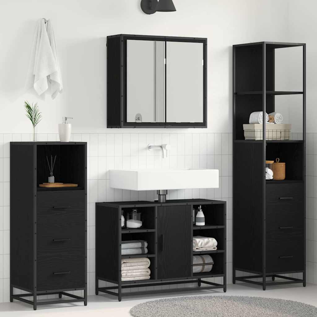 vidaXL Badezimmermöbel-Set 3 pcs Schwarz Eichen-Optik Holzwerkstoff
