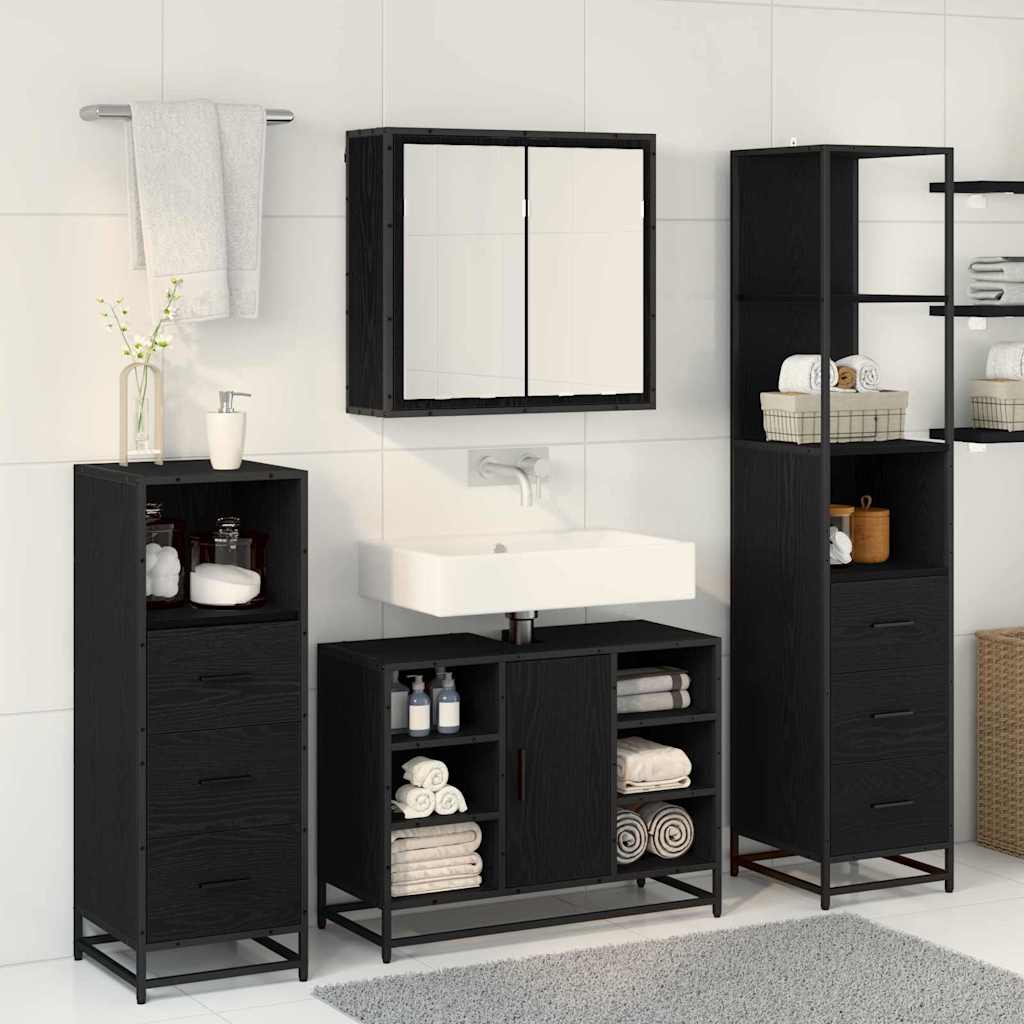vidaXL Badezimmermöbel-Set 3 pcs Schwarz Eichen-Optik Holzwerkstoff