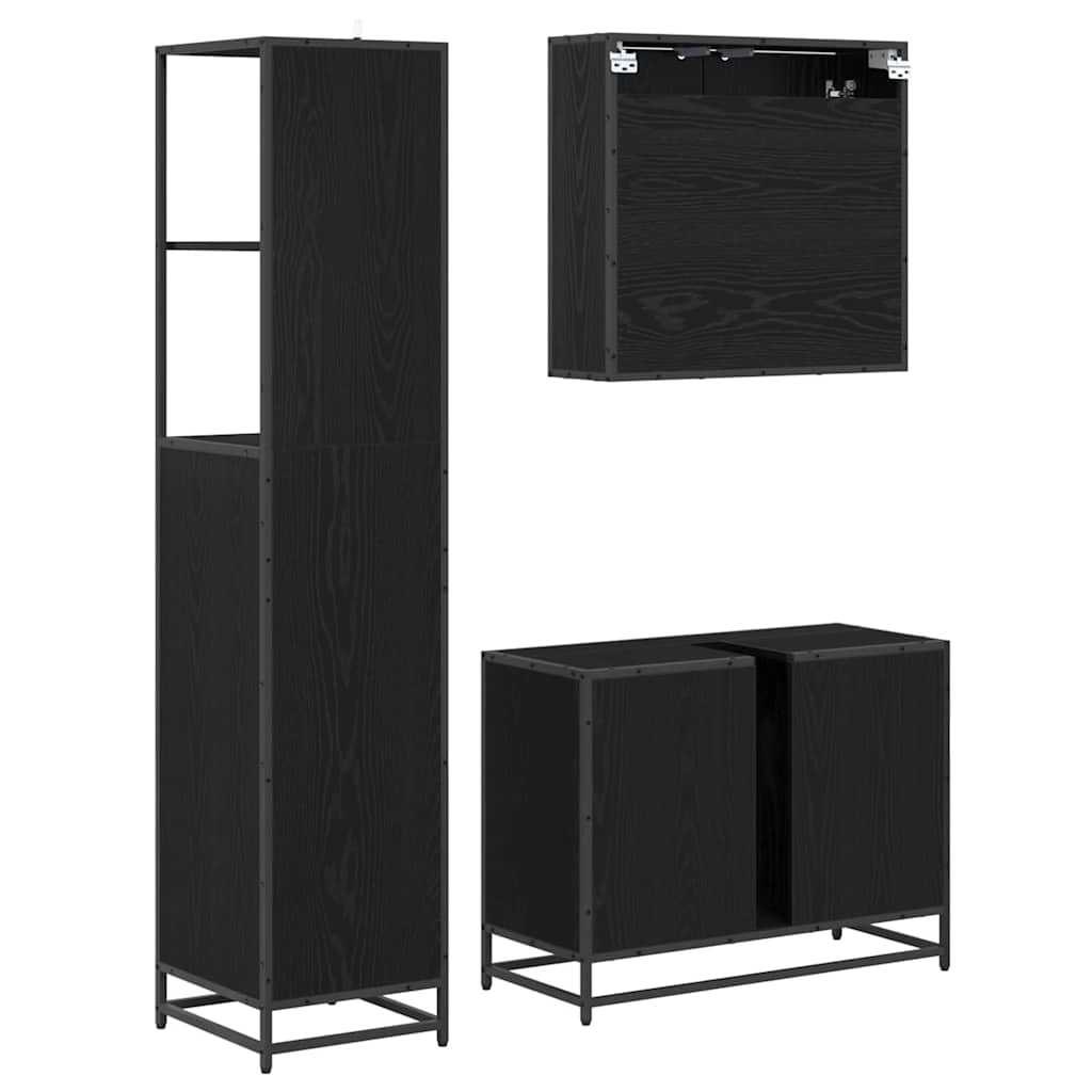 vidaXL Badezimmermöbel-Set 3 pcs Schwarz Eichen-Optik Holzwerkstoff
