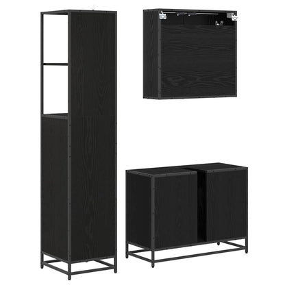 vidaXL Badezimmermöbel-Set 3 pcs Schwarz Eichen-Optik Holzwerkstoff