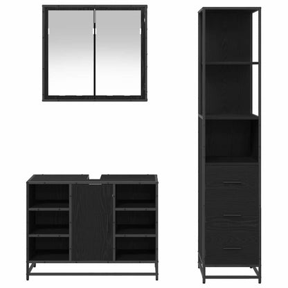 vidaXL Badezimmermöbel-Set 3 pcs Schwarz Eichen-Optik Holzwerkstoff