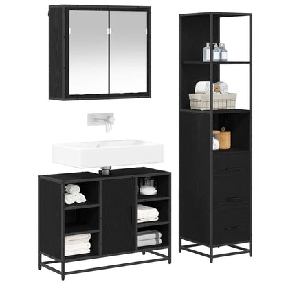 vidaXL Badezimmermöbel-Set 3 pcs Schwarz Eichen-Optik Holzwerkstoff