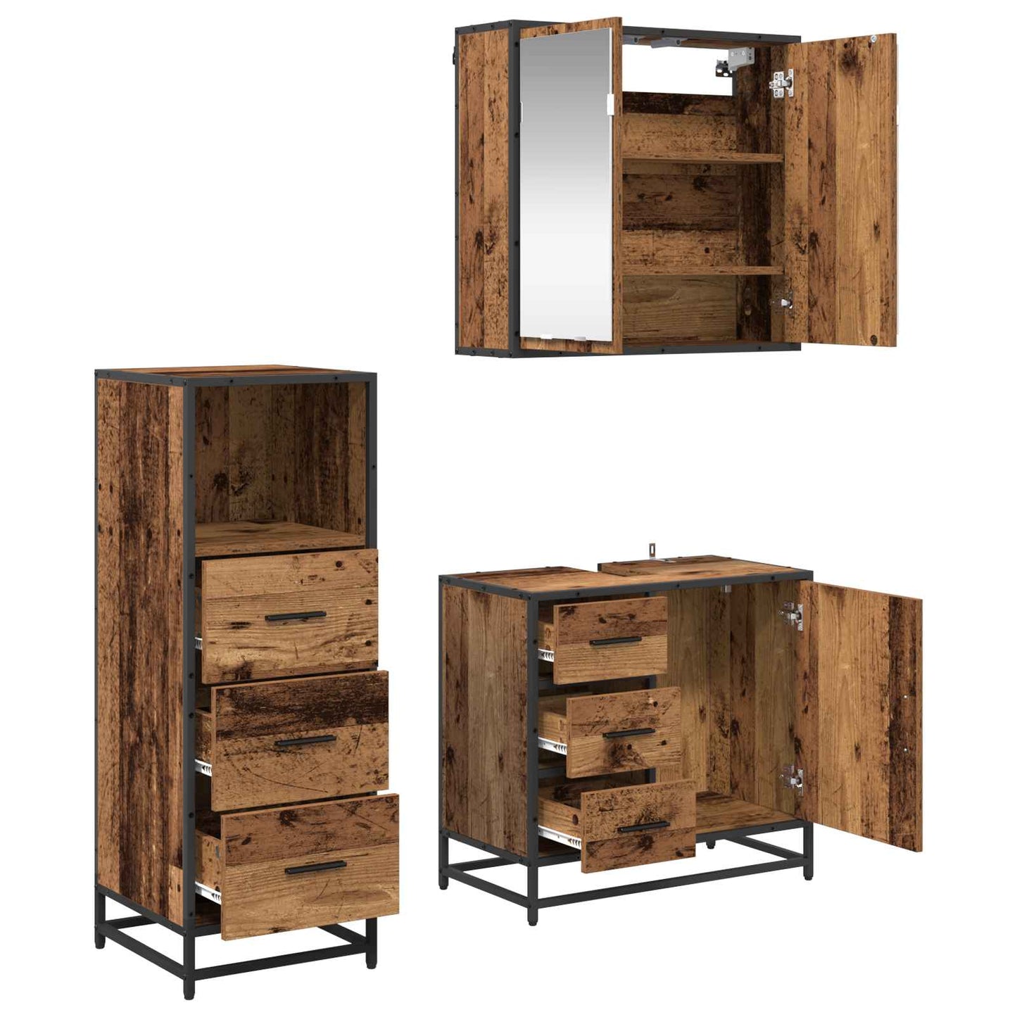 vidaXL Badezimmermöbel-Set mit Schubladen 3 pcs Altholz Holzwerkstoff