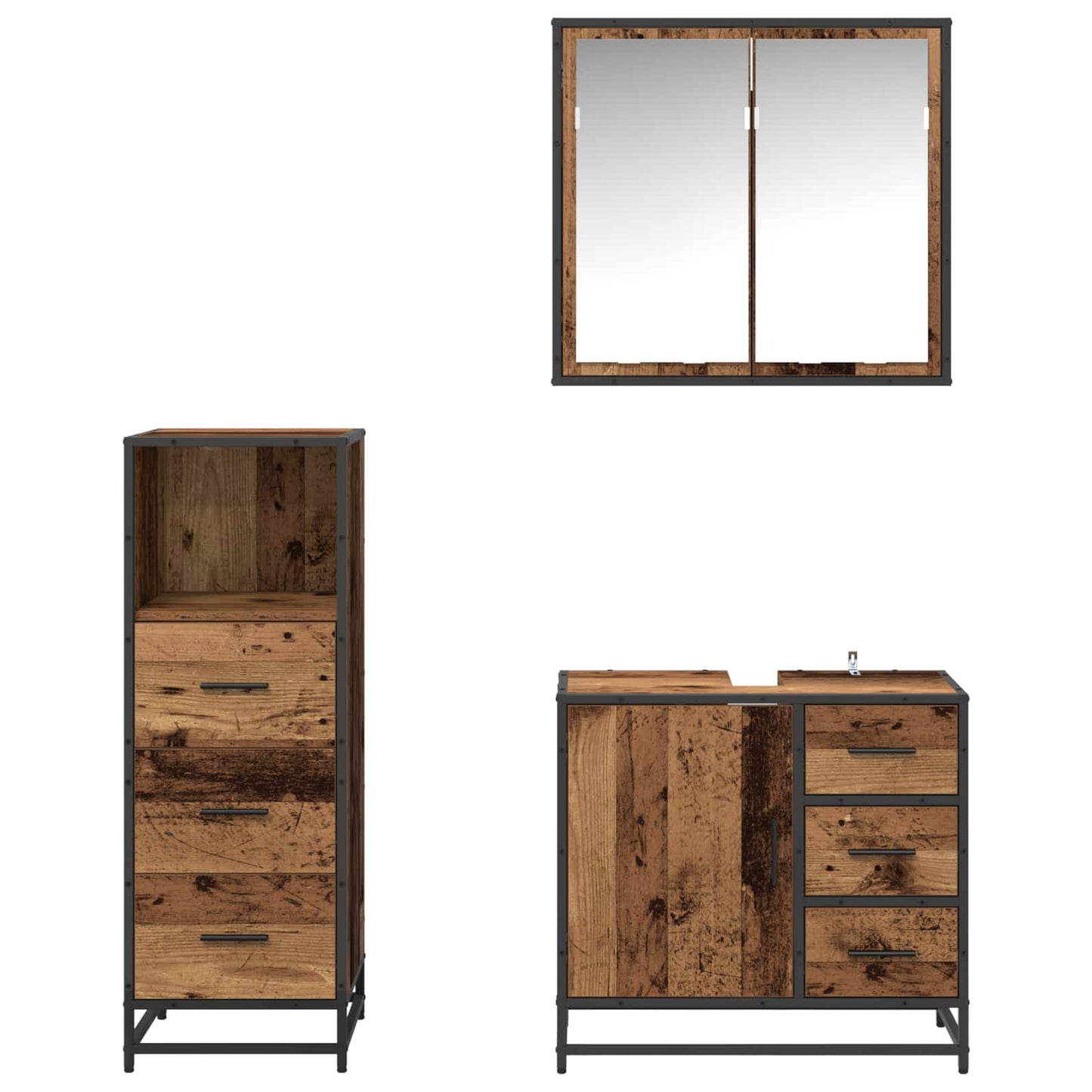 vidaXL Badezimmermöbel-Set mit Schubladen 3 pcs Altholz Holzwerkstoff