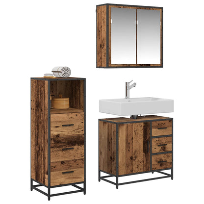 vidaXL Badezimmermöbel-Set mit Schubladen 3 pcs Altholz Holzwerkstoff