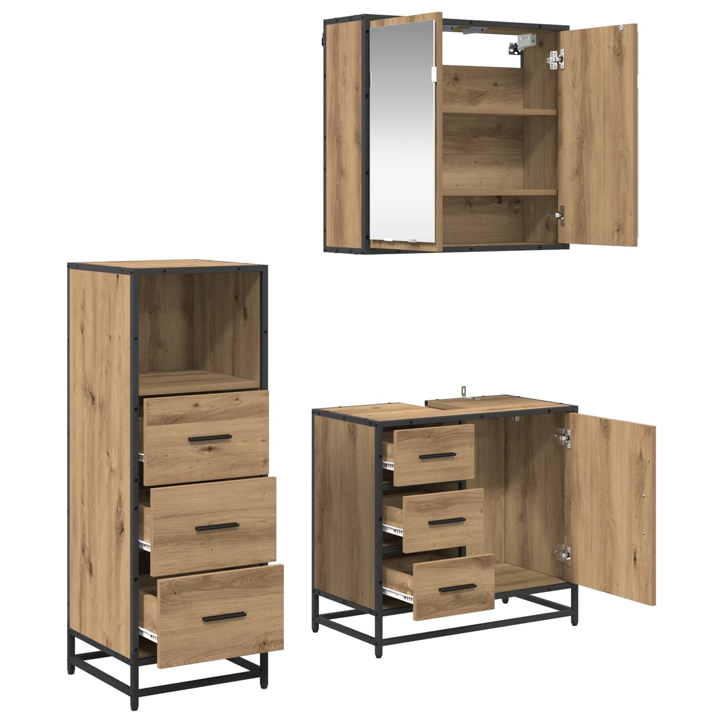 vidaXL Badezimmermöbel-Set mit Regal 3 pcs Artisan-Eiche Holzwerkstoff