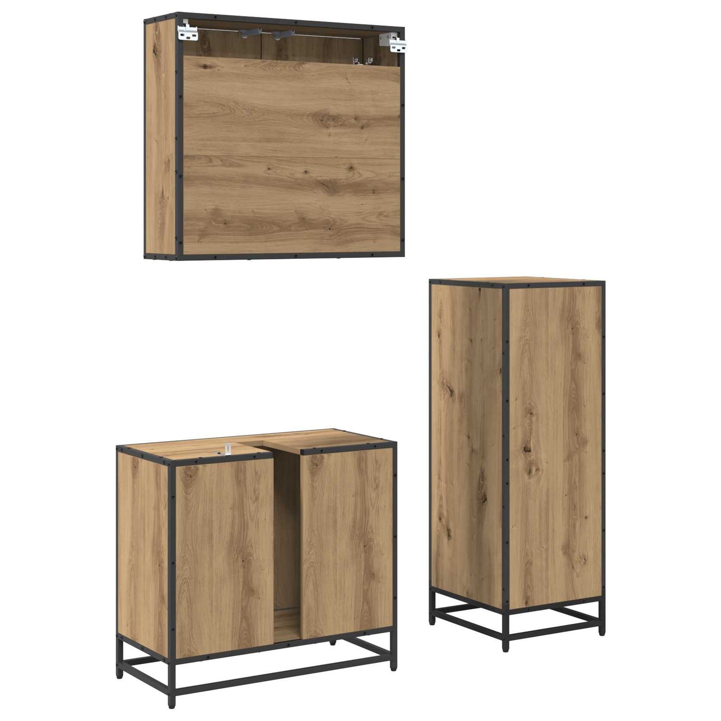 vidaXL Badezimmermöbel-Set mit Regal 3 pcs Artisan-Eiche Holzwerkstoff