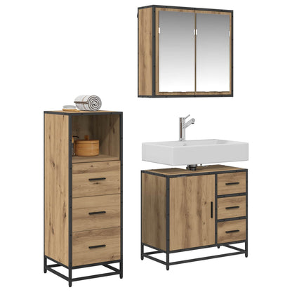 vidaXL Badezimmermöbel-Set mit Regal 3 pcs Artisan-Eiche Holzwerkstoff