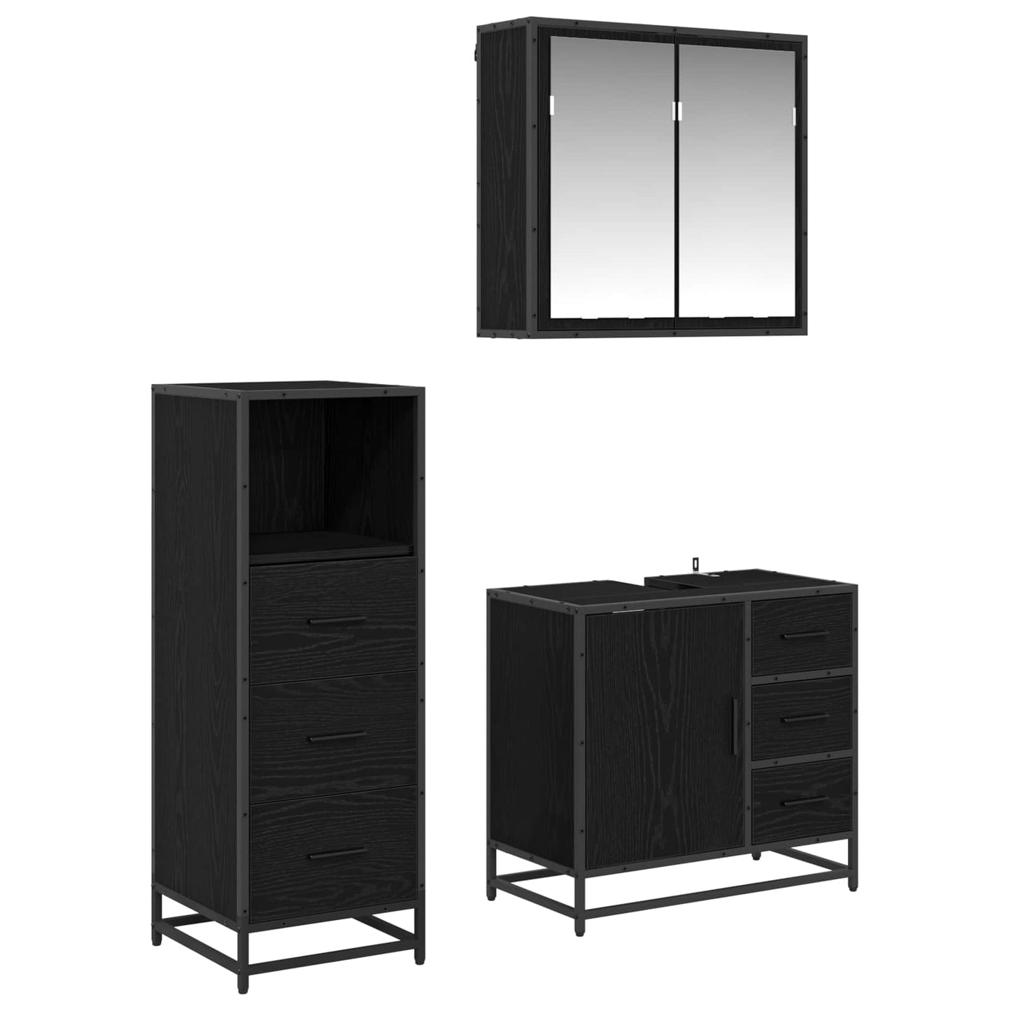 vidaXL Badezimmermöbel-Set 3 pcs Schwarz Eichen-Optik Holzwerkstoff