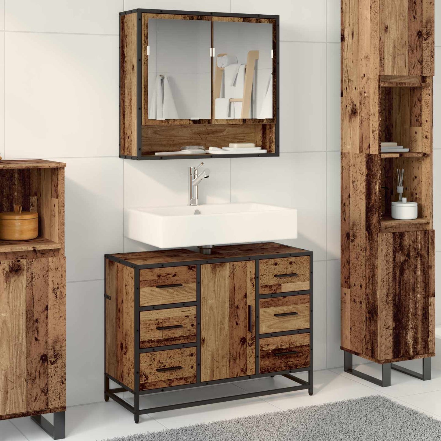 vidaXL Badezimmermöbel Set 2 pcs Altholz 80 x 33 x 60 cm Holzwerkstoff