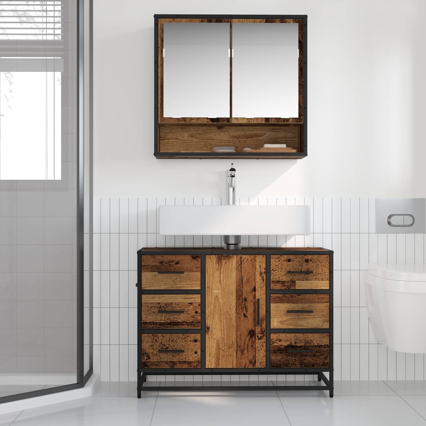 vidaXL Badezimmermöbel Set 2 pcs Altholz 80 x 33 x 60 cm Holzwerkstoff