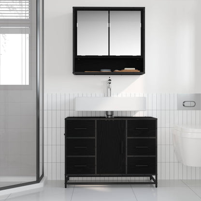 vidaXL Ensemble de meubles de salle de bain 2 pcs Noir aspect chêne Aggloméré