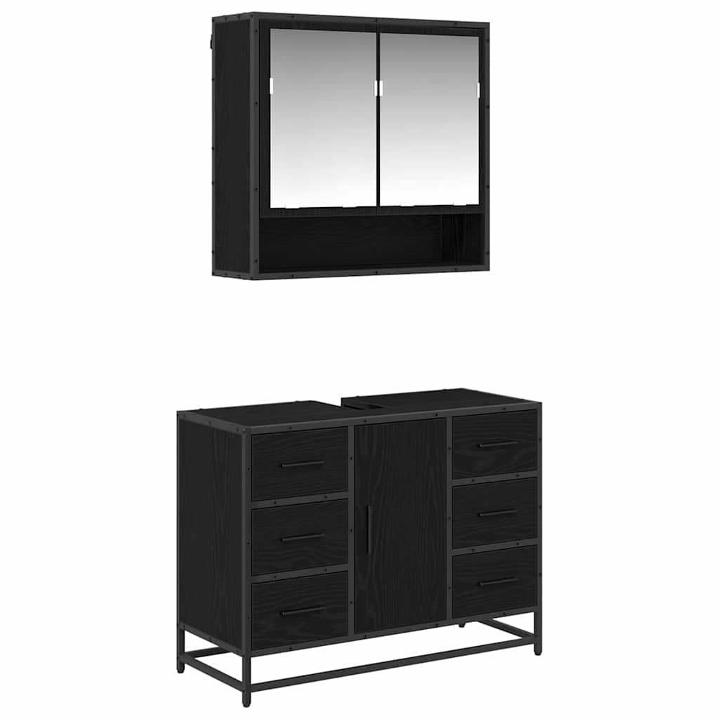 vidaXL Ensemble de meubles de salle de bain 2 pcs Noir aspect chêne Aggloméré