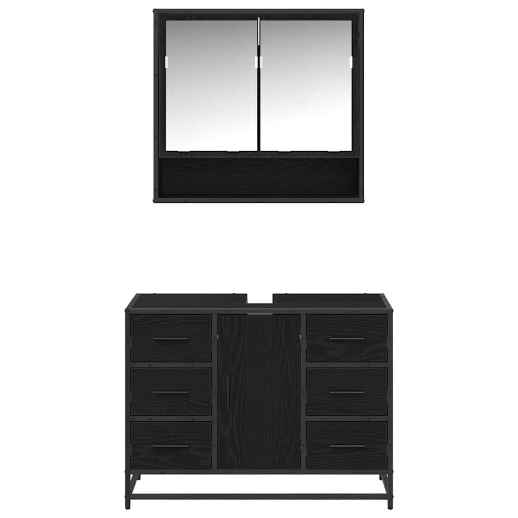 vidaXL Ensemble de meubles de salle de bain 2 pcs Noir aspect chêne Aggloméré
