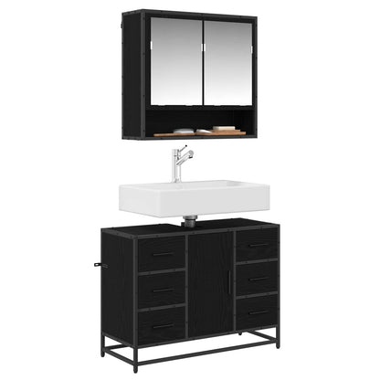 vidaXL Ensemble de meubles de salle de bain 2 pcs Noir aspect chêne Aggloméré