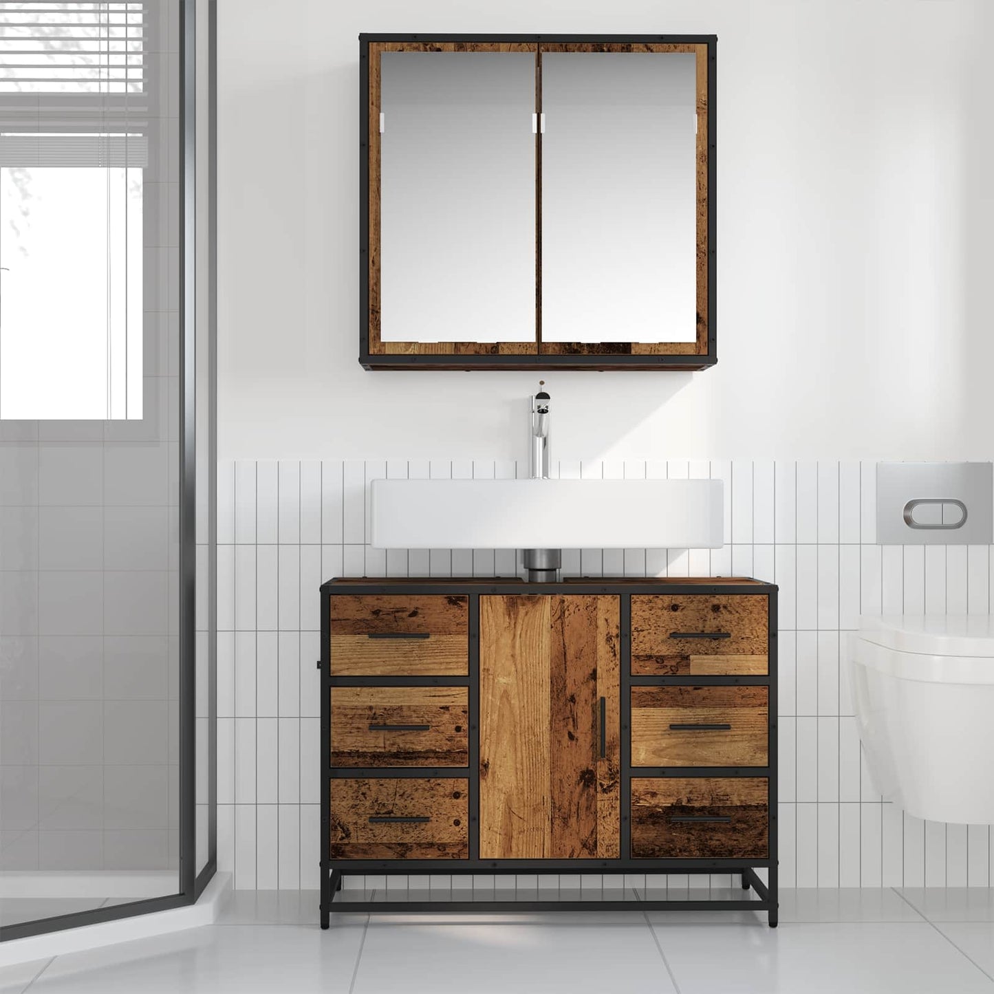 vidaXL Badezimmermöbel Set 2 pcs Altholz 80 x 33 x 60 cm Holzwerkstoff