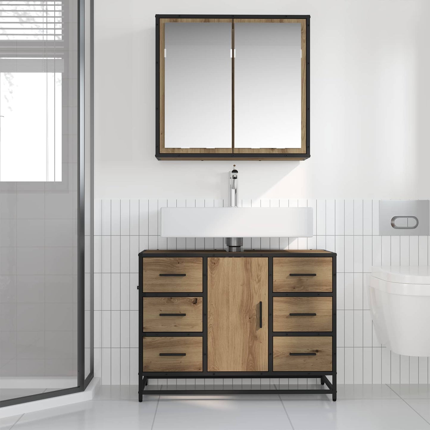 vidaXL Badezimmermöbel Set mit Tür 2 pcs Artisan-Eiche 80 x 33 x 60 cm