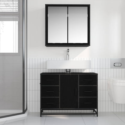 vidaXL Ensemble de meubles de salle de bain 2 pcs Noir aspect chêne Aggloméré
