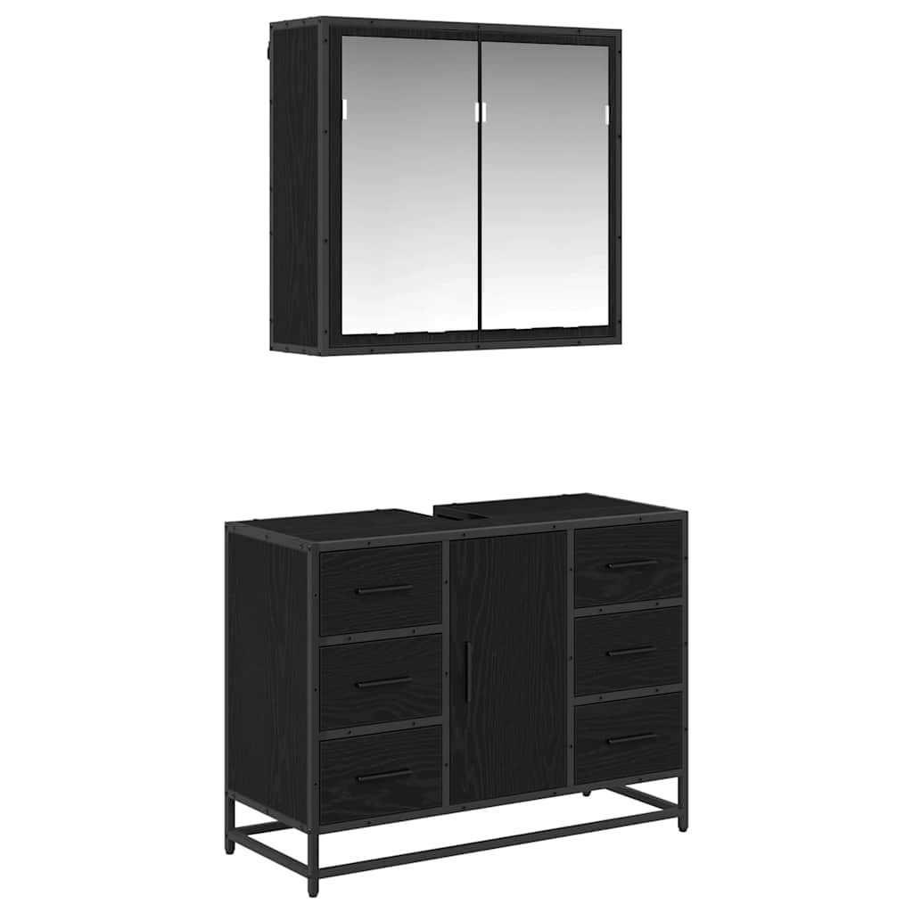 vidaXL Ensemble de meubles de salle de bain 2 pcs Noir aspect chêne Aggloméré