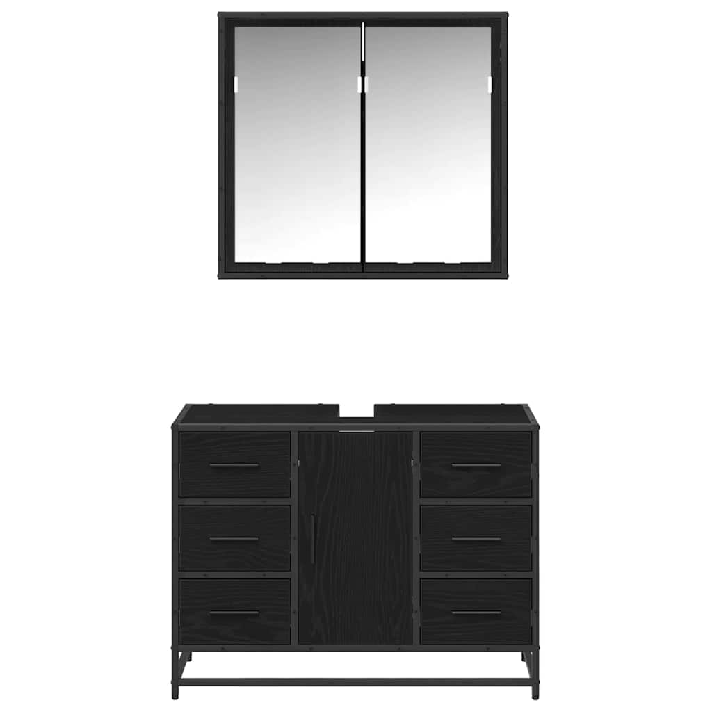 vidaXL Ensemble de meubles de salle de bain 2 pcs Noir aspect chêne Aggloméré