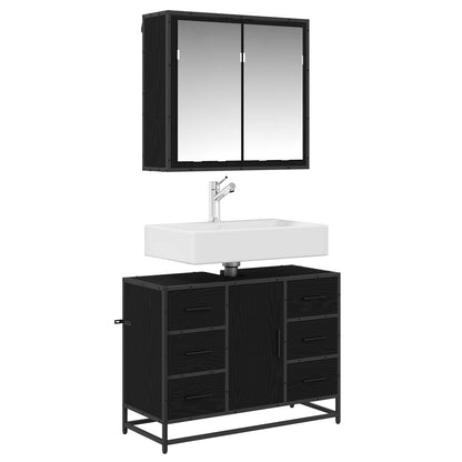 vidaXL Ensemble de meubles de salle de bain 2 pcs Noir aspect chêne Aggloméré