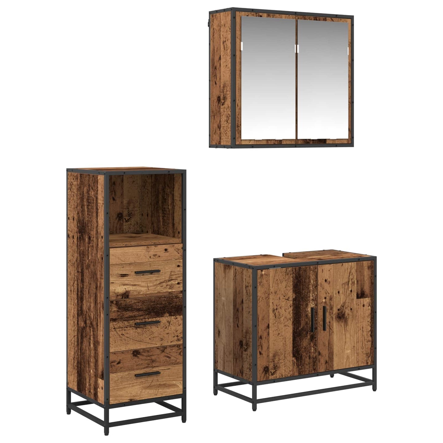 vidaXL Badezimmermöbel-Set mit Schubladen 3 pcs Altholz Holzwerkstoff